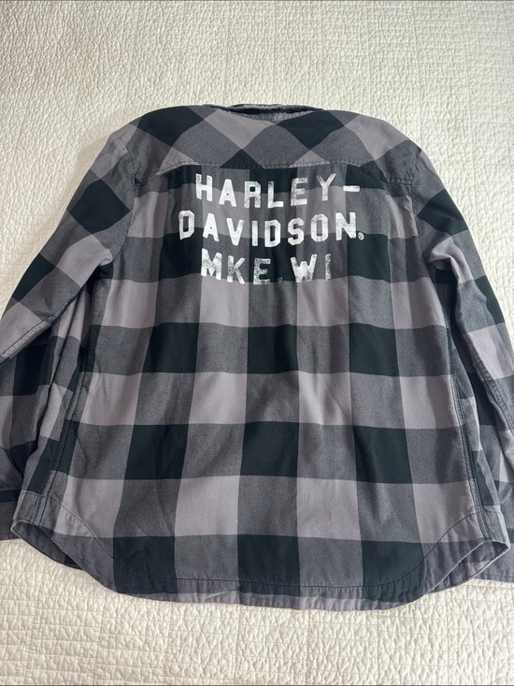 Harley-Davidson Slim Large Plaid Workshirt Lined Chest Patches MKE, WI